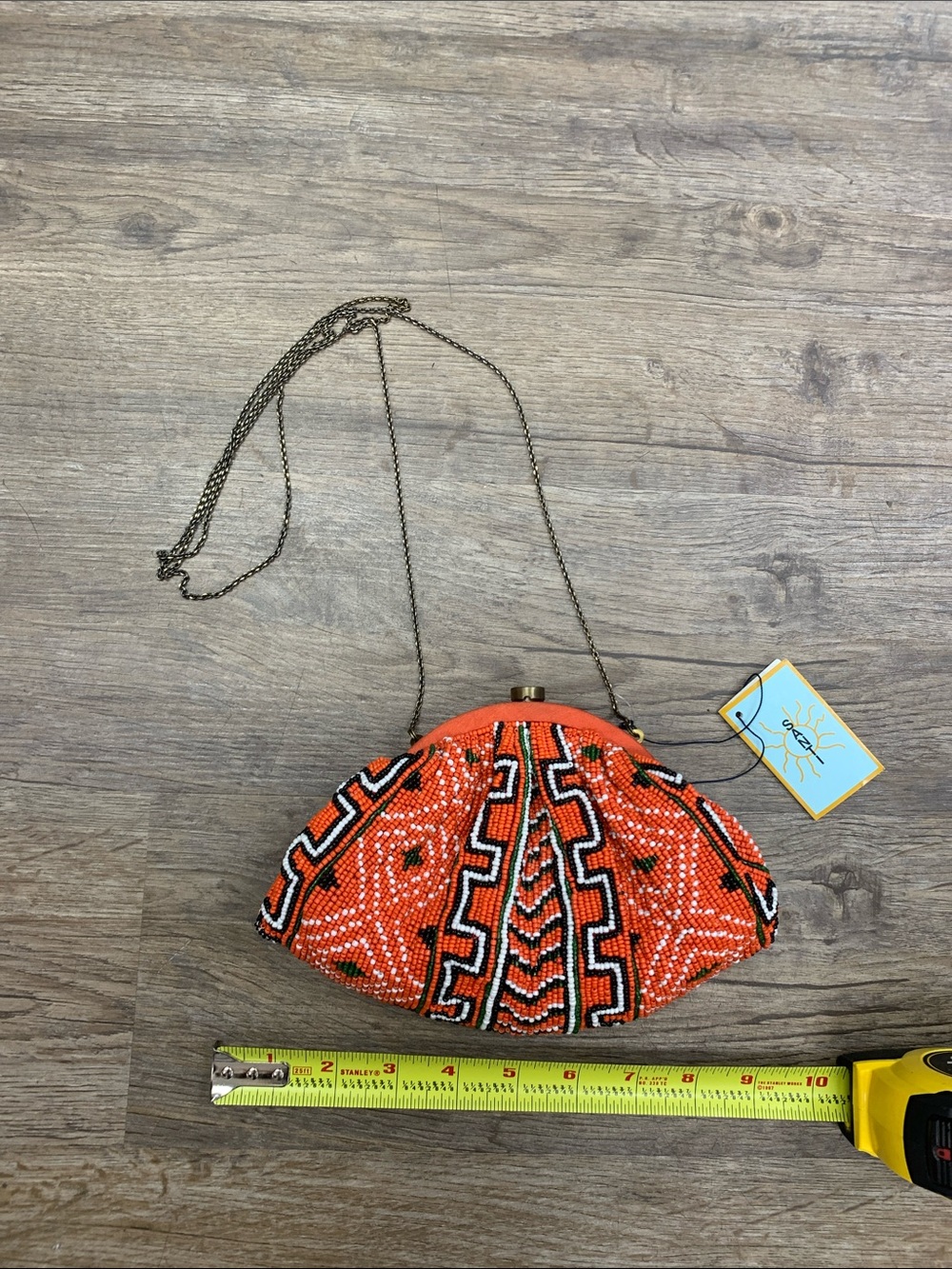Santi Embellished Orange Beaded Evening Clutch with Chain Strap NWT
